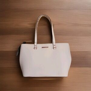 Sun Valley Ivory Color Tote or Shoulder Bag Faux Leather Rose Gold Hardware New